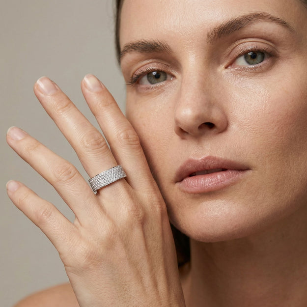 5-Row White Diamond Band - Sterling Silver | VS Clarity Lab Diamonds