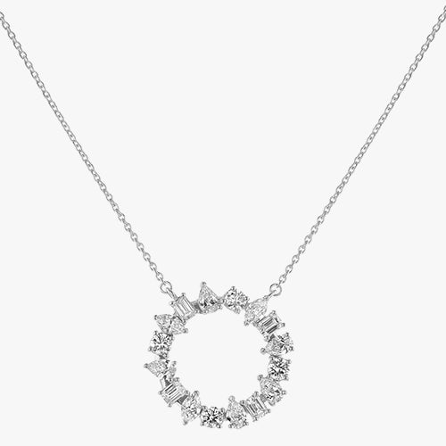Multi Shape Diamond Circle Necklace - 18K Gold | VS Clarity Natural Diamonds
