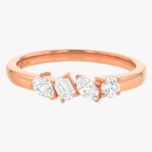 Quartet Multi Shape Diamond Ring Unique Sparkle Stackable Dainty Elegant Rose Gold VS Clarity 14K 18K Gold