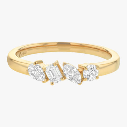 Quartet Multi Shape Diamond Ring Unique Sparkle Stackable Dainty Elegant Yellow Gold VS Clarity 14K 18K Gold