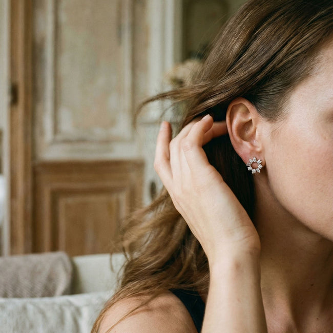 Multi Shape Diamond Circle Earrings - Sterling Silver | VS Clarity Lab Diamonds