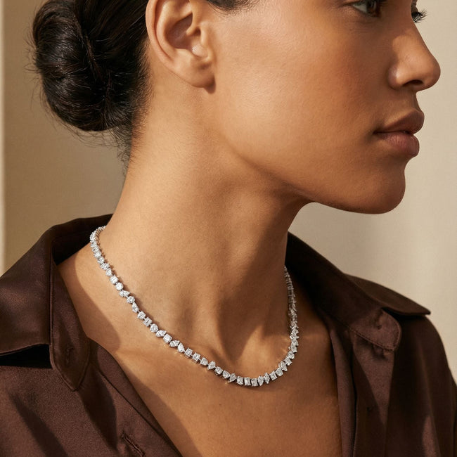 Multi Shape Diamond Tennis Necklace - Sterling Silver | VS Clarity Lab Diamonds
