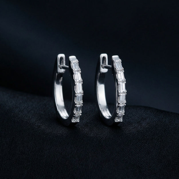 Huggie Baguette Earrings - Sterling Silver | VS Clarity Lab Diamonds