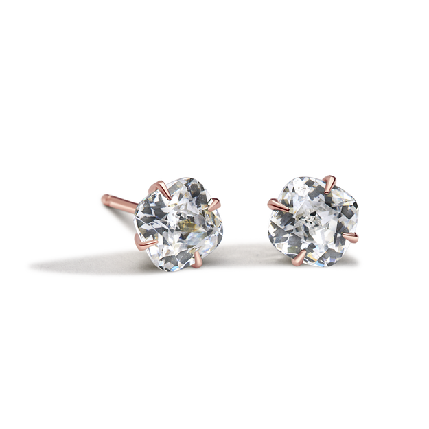 Cushion Diamond Studs Solitaire Earring Sparkle Dainty Elegant 4-Prongs Wedding Engagement Rose Gold