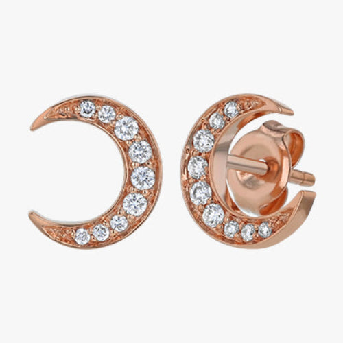 Crescent Moon Studs - 18K Gold | VS Clarity Natural Diamonds
