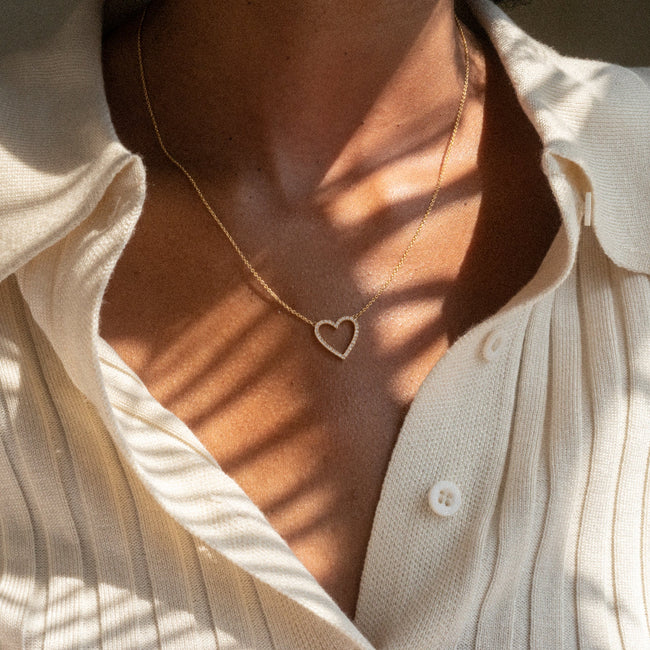 Diamond Open Heart Necklace - 18K Gold | VS Clarity Natural Diamonds