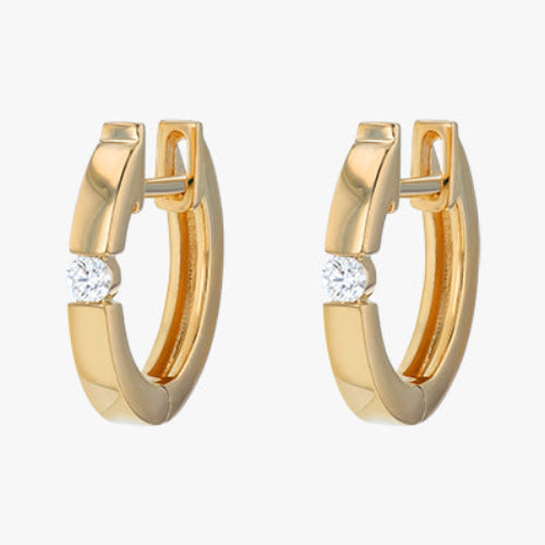The Single Stone Huggie earrings 14K 18K gold rose yellow white VS quality diamond elegance round