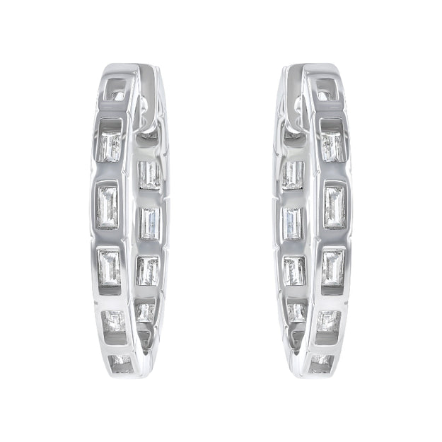 Dainty unique diamonds Stylish fashionable jewelry Hoop baguette  sterling silver VS quality diamonds