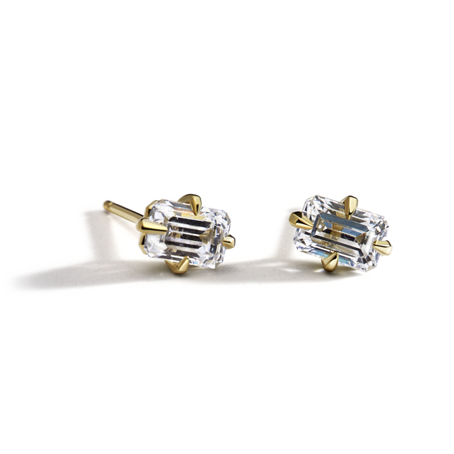 Emerald Diamond Studs - 18K Gold