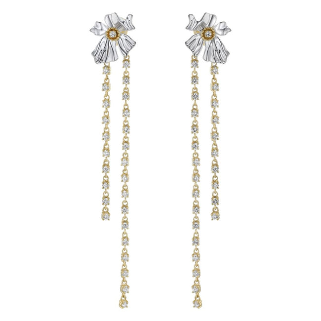 Floral Alchemy with Dangling Vines Earrings -Sterling Silver | VS Clarity Lab Diamonds