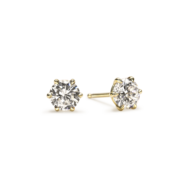Round 6 Prong Diamond Stud 18K rose white yellow platinum quality diamond