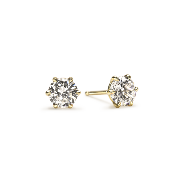 Round 6 Prong Diamond Stud - 18K Gold