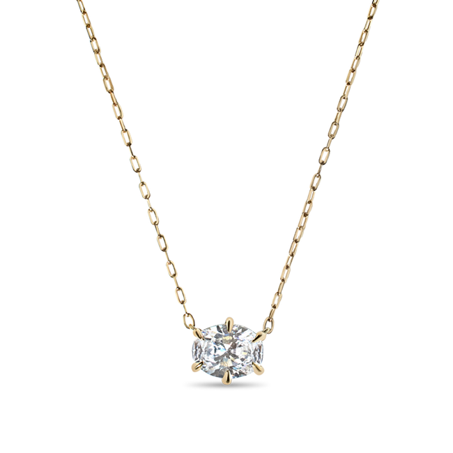 Oval Cut Diamond Solitaire Pendant - 18K Gold