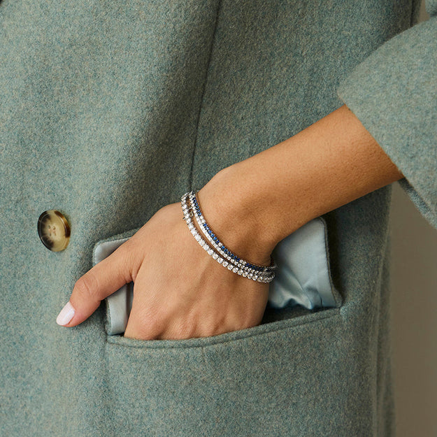 The Blue Sapphire and White Diamond Tennis Bracelet VS quality diamonds gemstone 14K 18K white gold