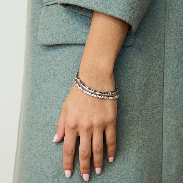 The Blue Sapphire and White Diamond Tennis Bracelet VS quality diamonds gemstone 14K 18K white gold