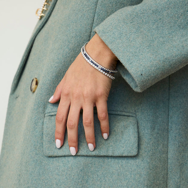 The Blue Sapphire and White Diamond Tennis Bracelet VS quality diamonds gemstone 14K 18K white gold