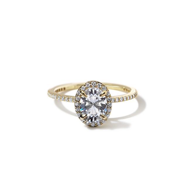 Noémie Pick Your Diamond Shape Halo Pave accent Solitaire Cushion Oval Round Emerald Radiant quality stone 18K gold Rose White Yellow Platinum