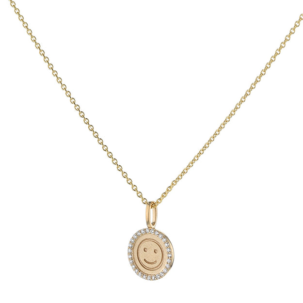 VS Clarity diamond Happy Face Diamond Medallion Pendant Smiley Charms 14K 18K Yellow Gold 