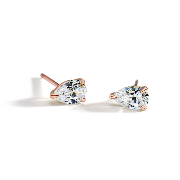Pear Diamond Studs 18K Gold Rose White Yellow Platinum quality stone