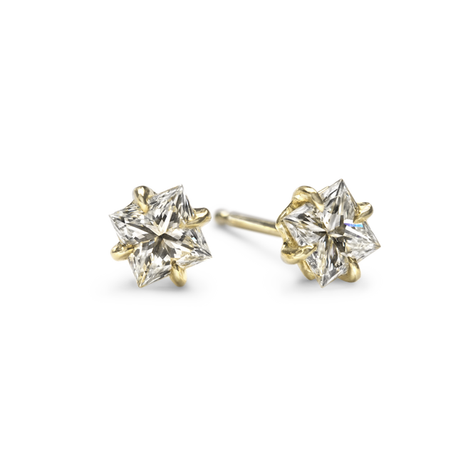 Princess Cut Diamond Studs - 18K Gold