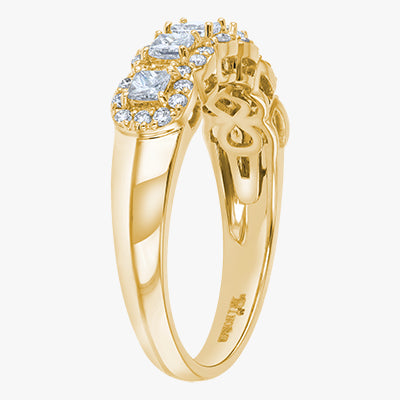 The Lab Grown Princess Diamond Halo Half Band Ring VS quality diamond 14K 18K rose white yellow platinum