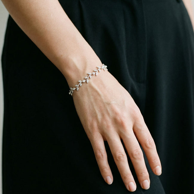 Vintage Inspired Diamond Leaf Vine Bracelet - Sterling Silver | VS Clarity Lab Diamonds