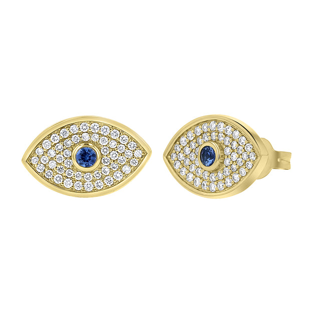 Evil Eye Diamond Earrings Protection Symbol Sapphire Fashion Statement VS quality diamond 14K 18K gold