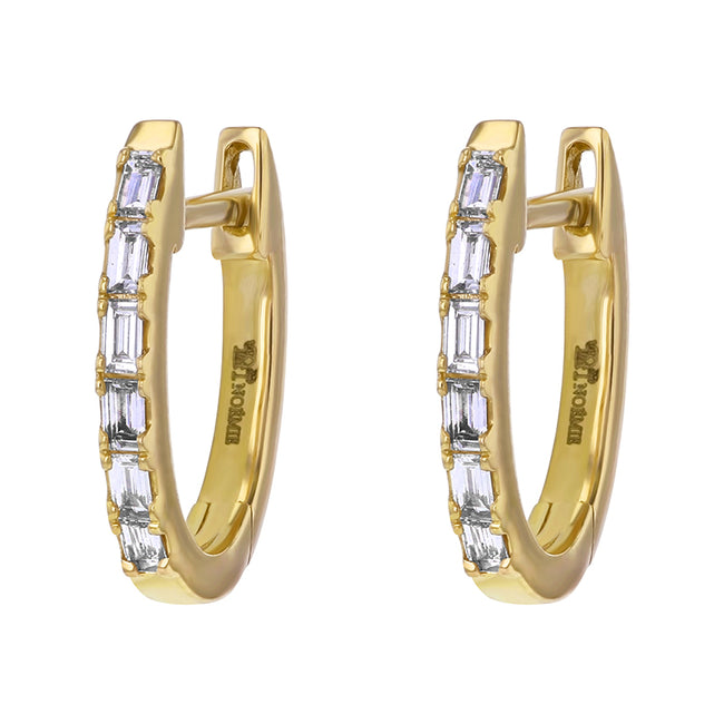 Huggie Baguette Earrings - 18K Gold | VS Clarity Natural Diamonds