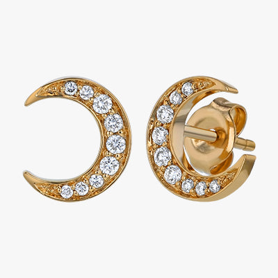 The Crescent Moon Studs VS quality diamond 14K 18K gold rose white yellow