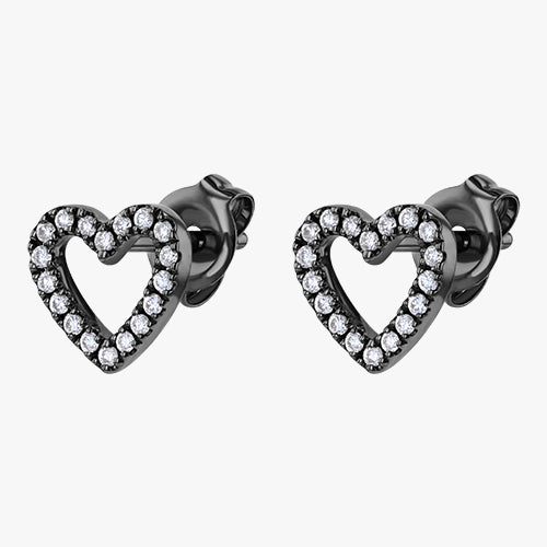 Diamond Open Heart Earring Stud Love Gift Valentine Dainty Elegant Black Gold VS quality diamond 14K 18K gold