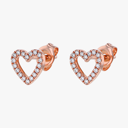 Diamond Open Heart Stud Earrings - 18K Gold | VS Clarity