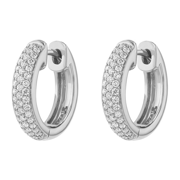 3 Row Pavé White Diamond Earrings Hoop Statement Hoops Huggie Pave Diamond Tube  VS Clarity sparkling white diamonds 14K 18K Gold