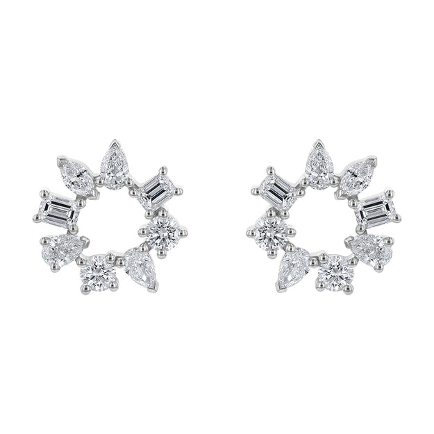 Multi Shape Lab Grown Diamond Circle Earrings Sparkle Fashion Statement White Gold VS Clarity 14K 18K