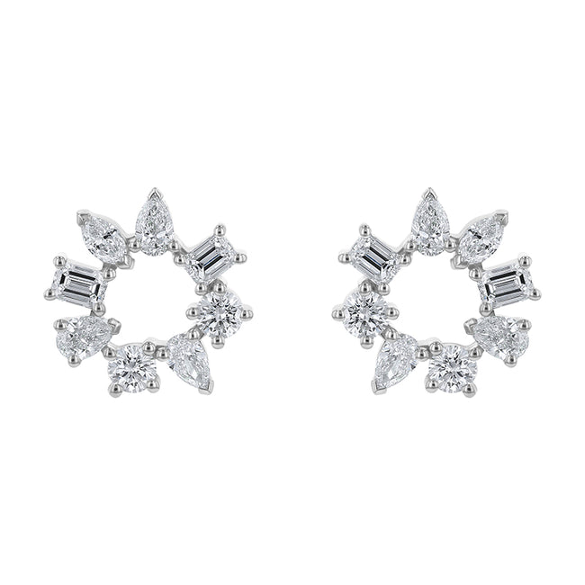 Multi Shape Diamond Circle Earrings - Sterling Silver | VS Clarity Lab Diamonds