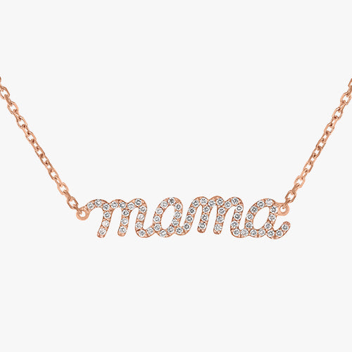 Mama Pendant Necklace Rose Gold Layering Elegant Dainty Diamond Sparkle 18K Gold | VS Clarity