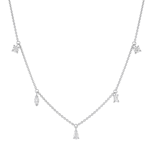 Multi Shape 5 Diamond Necklace - 18K Gold | VS Clarity Natural Diamonds