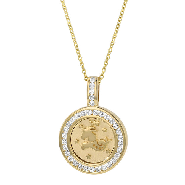 Capricorn sign VS Clarity sparkling diamonds 14K 18K Gold