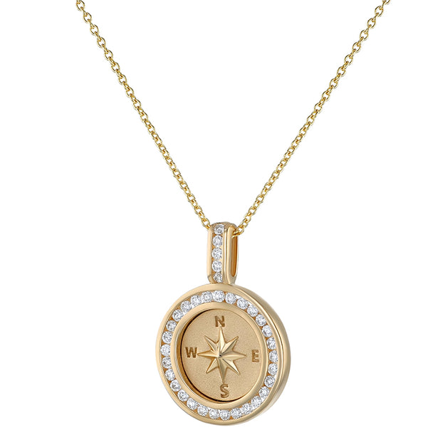 The Diamond Compass Pendant Necklace 14K 18K Gold yellow Chain VS quality stone