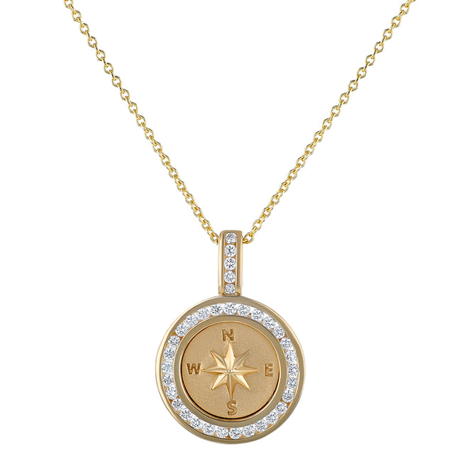 Compass Diamond Pendant Necklace - 18K Gold | VS Clarity Natural Diamonds