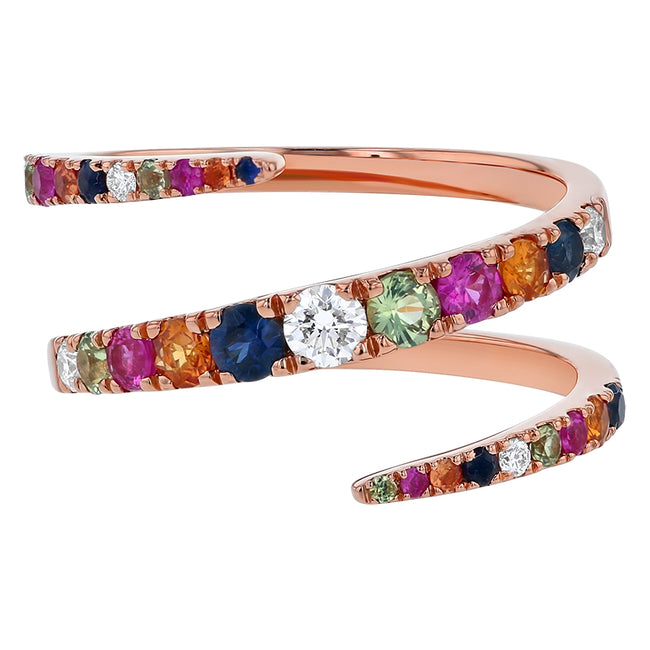 Multi-Color Sapphire Graduate Spiral Ring - 18K Gold | VS Clarity
