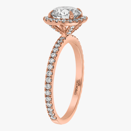 The Halo Pavé quality round diamond engagement ring 18K gold rose white yellow platinum