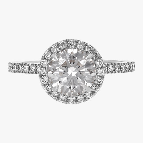 The Halo Pavé quality round diamond engagement ring 18K gold rose white yellow platinum