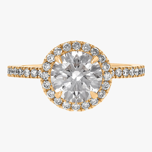 The Halo Pavé quality round diamond engagement ring 18K gold rose white yellow platinum