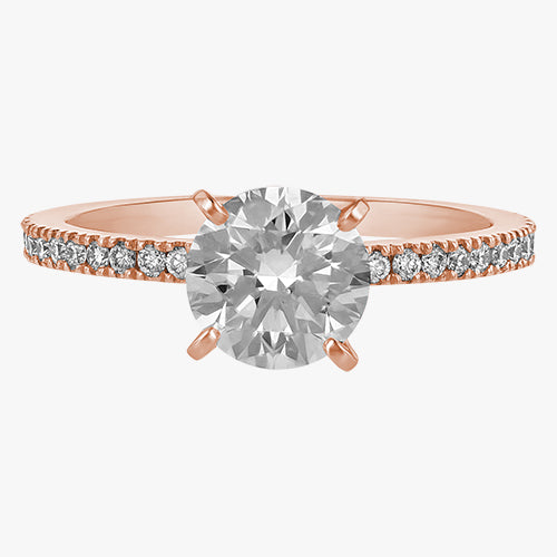 Round Solitaire pave ring quality diamond 14K 18K gold Rose White Yellow Platinum