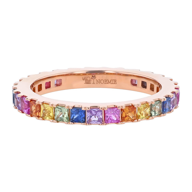Princess Cut Multi Sapphire Eternity Band Diamonds Sparkle Stackable  White Rose 14K 18K Gold