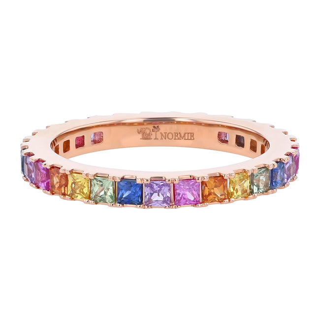 Princess Cut Multi Sapphire Eternity Band - 18K Gold