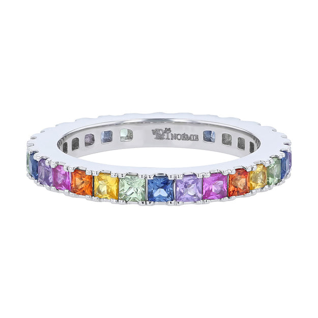 Princess Cut Multi Sapphire Eternity Band - 18K Gold