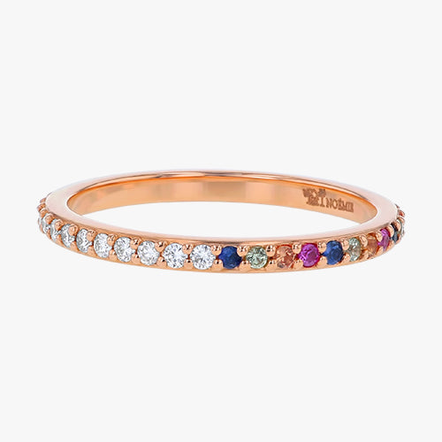 Half White Diamond Half Multi-Color Sapphire Eternity Band Ring - 18K Gold | VS Clarity
