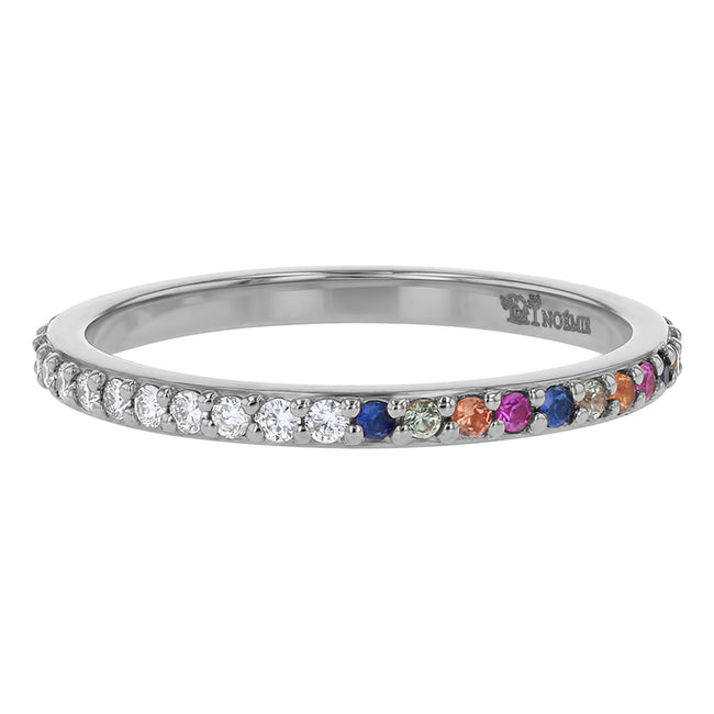 Half White Diamond Half Multi-Color Sapphire Eternity Band Ring - 18K Gold | VS Clarity