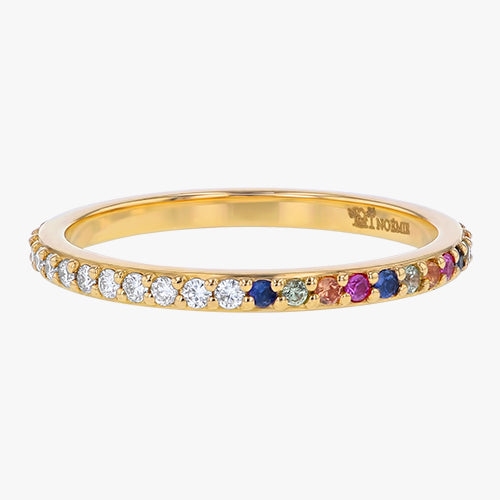 The Half White Diamond Half Multi-Color Sapphire Eternity Band Ring VS quality diamond 14K 18K gold rose white yellow